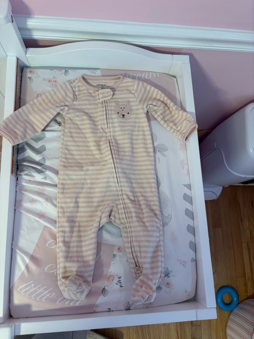 Carter's Pale Pink and Cream Striped Footed One-Piece